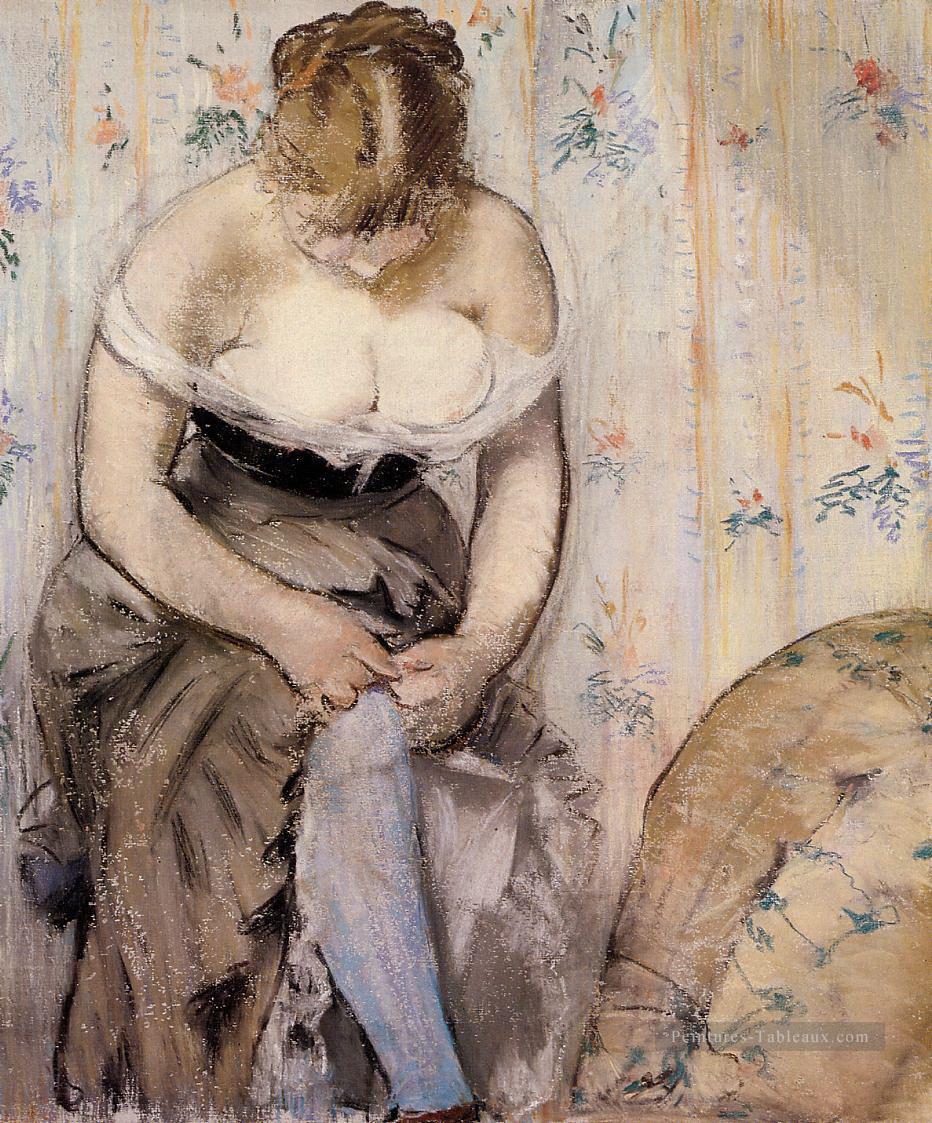 Femme attachant sa jarretière Édouard Manet Peintures à l'huile